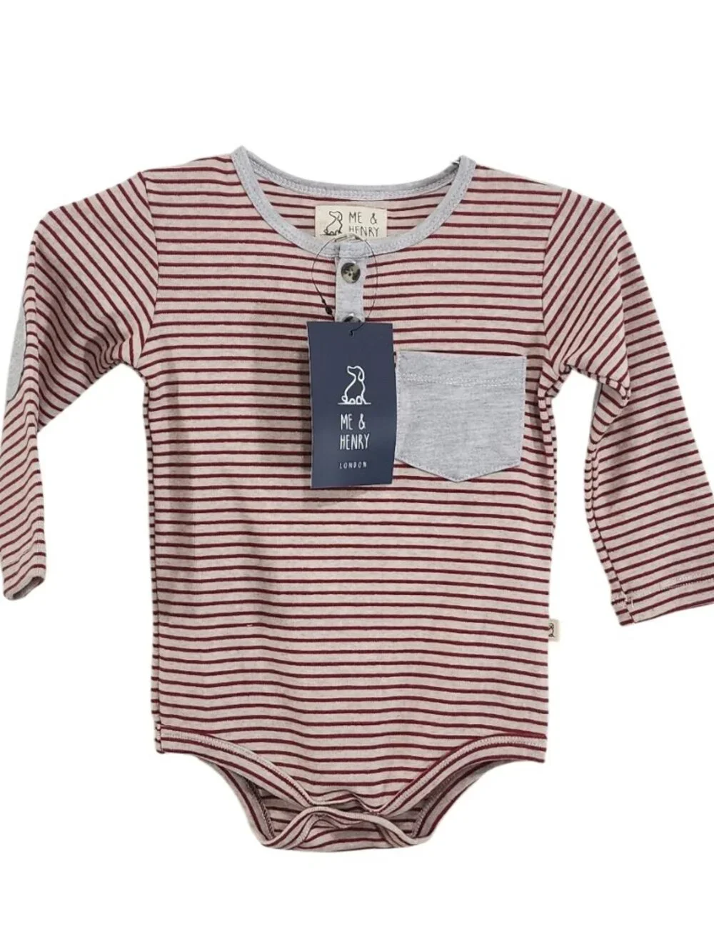 NWT - Me & Henry Red Stripe Long Sleeve Henley baby bodysuit Boy size 12/18m